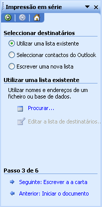 a opção Cartas e mailings, seguido da opção Assistente de Impressão em Série.