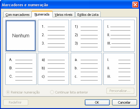Microsoft Word 11 Numeração Para inserir Numeração no seu texto, selecione os parágrafos desejados e em seguida clique no botão Numeração, na barra de formatação. Botão Numeração.