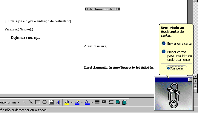 CAPÍTULO 3 Assistente de carta O assistente da carta do Word97 pode ajudá-lo a escrever uma nova carta com rapidez e facilidade, ou pode ajudá-lo a alterar e adicionar elementos em uma carta