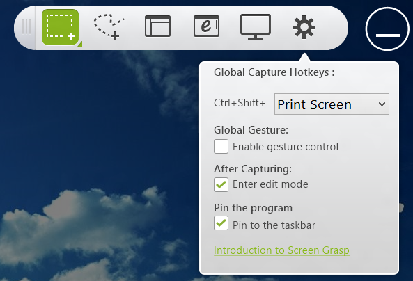 44 - Acer Screen Grasp N.º Descrição Captura de página web: Capture uma página web completa, 4 incluindo partes da página não visíveis no momento. 5 Captura do ecrã completo: Capture o ecrã completo.