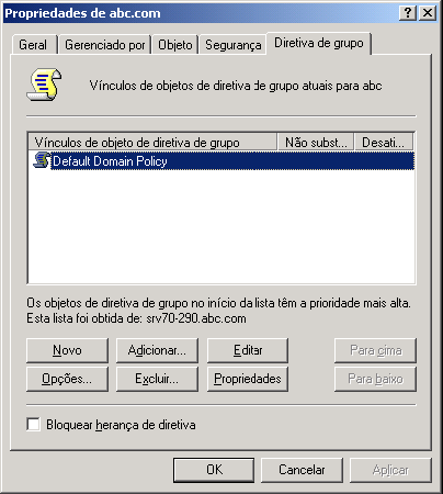 25 console de administração das políticas através das propriedades daquele objeto. Na guia diretiva de grupo serão apresentados quais são as GPOs existentes para aquele objeto, conforme figura 3.