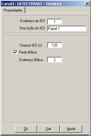 Protocolo BACnet (MS/TP ou IP) Figura 104 Configuração de Devices DETECTOMAT. Os campos da janela são descritos a seguir: Endereço do IED: endereço do painel dentro da base de dados do CM&I.