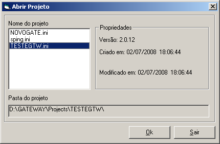 CM&I Gateway Interface Abrir Projeto Figura 18 Arquivo de UDL do novo diretório Este item é utilizado para abrir um projeto já