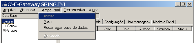 CM&I Gateway Interface Atualizar Árvore Um clique sobre este item produz a atualização dos dados da árvore de objetos do CM&I Gateway Interface figura abaixo.