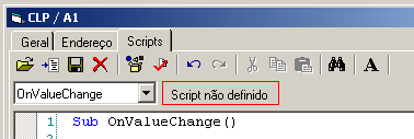 Gateway Runtime Quando, para um determinado objeto, se escolhe um evento na lista e já há um script definido para este objeto e evento, o texto deste script é carregado e aparece no quadro de texto,