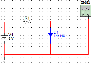 Fig. 1. Divisor de tensão utilizando diodo e resistor. O circuito da fig. 1 polariza diretamente o diodo D1. A corrente do circuito depende da resistência R1, tensão V1 e V D do diodo D1.