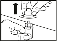 Passo 2: Colocar o adaptador de frascos para injetáveis ao frasco para injetáveis com pó Retire um dos blisters que contém um adaptador para frascos para injetáveis. Segure o blister de forma firme.