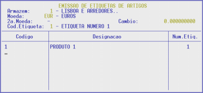 3.6.2- EMISSÃO DE ETIQUETAS DE ARTIGOS Possibilidade de definir até 99 Tipos de Etiquetas diferentes, para Emissão de Etiquetas, com os dados do Artigo, configurados pelo utilizador.