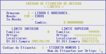 NÚMERO DE ETIQUETAS Campo para indicar o número de Etiquetas a emitir por Artigo.