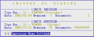 4- DIÁRIOS TIPO DE DOCUMENTO Campo com 2 dígitos para indicar os códigos do Tipo de Documento que pretende seleccionar.
