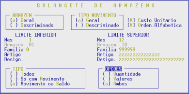 1- BALANCETES ARMAZÉM Possibilidade de optar por um Balancete Geral (G) ou Descriminado por Armazém (D).