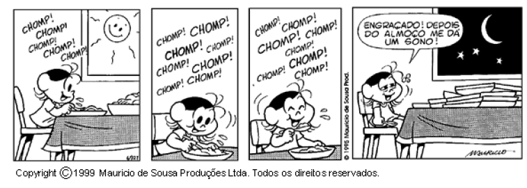 4.) ONOMATOPEIA Assim como o balão indica o som da fala, a onomatopeia é uma representação de um som ambiente.