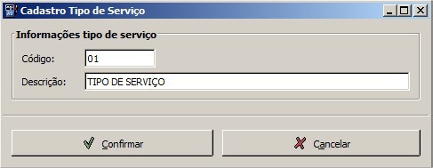 A aba Padrão exibirá todos os tipos de serviço cadastrados no sistema por padrão.