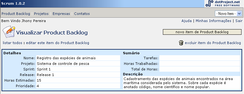 55 Product Backlog para ser enviado a página de formulário de novo Product Backlog (Figura 23).