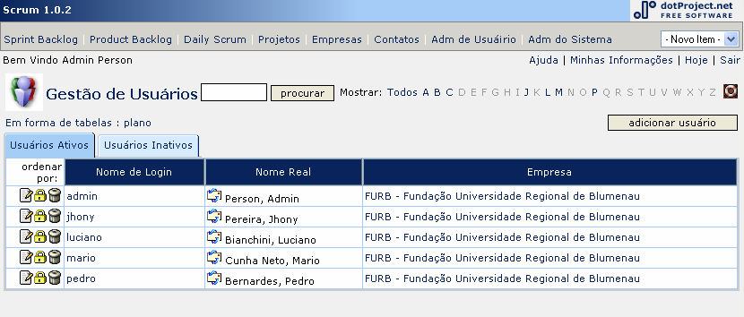 61 Figura 32 - Página de administração do ambiente Figura 33 - Página de administração de usuários 3.