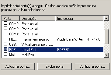 4.1.15 Criar Impressora PDF para uso no SAP. 1) Criar a impressora no WINDONS usando o programa pdf995 nos computadores que poderão gerar os arquivos em PDF.