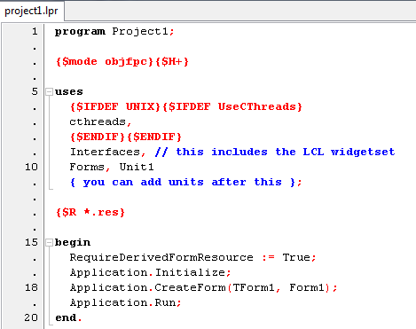 declaração de procedure e function, na seção interface, refere-se apenas ao cabeçalho das mesmas. O seu conteúdo será descrito na seção implememntation.