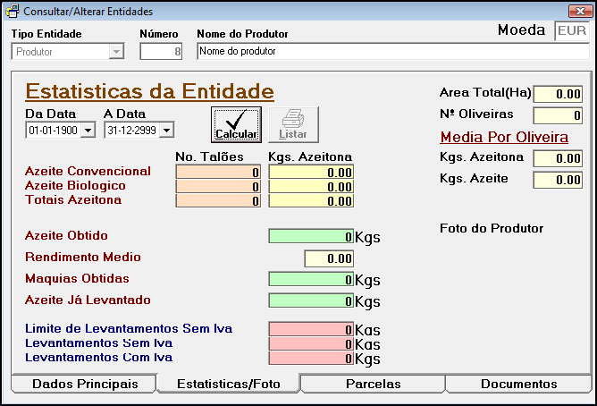 Gestão de Produtores, Clientes e Sócios Dados Principais Estatísticas Emissão de Envelopes e