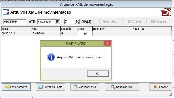 1.2) Na tela Arquivos XML de movimentação, selecione o período a ser enviado e clique. 1.