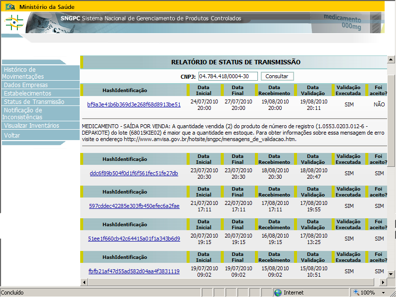 Clique no hashidentificação para abrir o arquivo xml Clicando no hashidentificação é