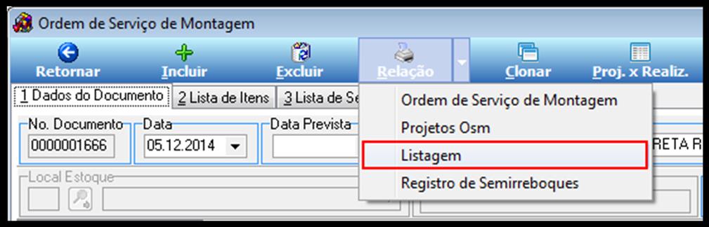 Figura 94 Relatório para Listagem. Este relatório é impresso para que o operador realize seus apontamentos e o apresente ao setor responsável para o registro em sistema.