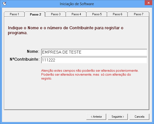 Indique o nome da empresa que pretende registar o programa e o nº de contribuinte.