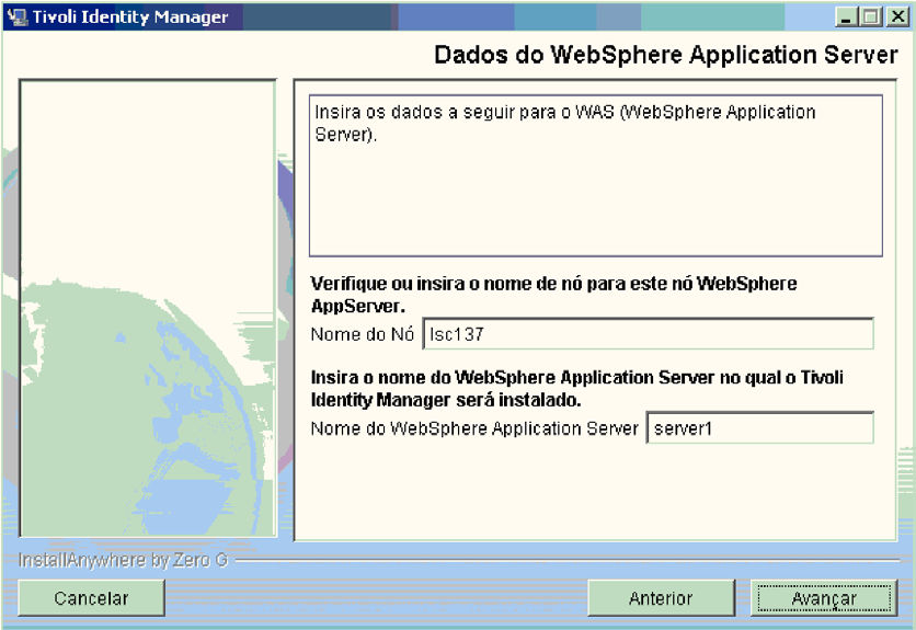 Nota: Se for detectado um WebSphere Application Serer já existente na ersão correta, uma janela alternatia será exibida.