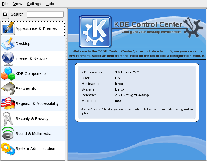 2.2 Configurando a área de trabalho com o Centro de Controle Com o KDE, você pode personalizar detalhes da sua área de trabalho.