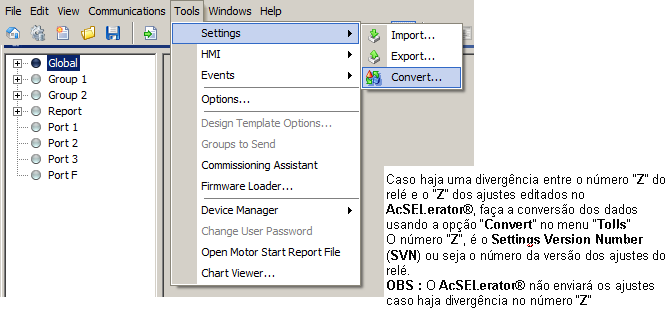 5.4 Convertendo o número Z do relé Quando o botão Convert for pressionado a tela seguinte mostrará a diferença entre os dois