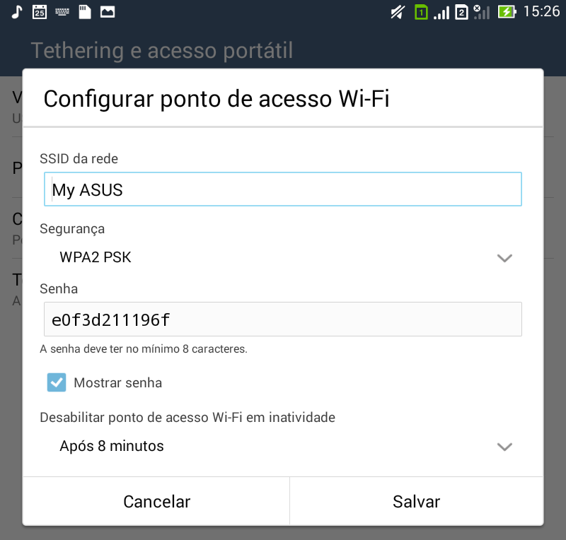 Tethering (compartilhamento de conexão) Quando o serviço de Wi-Fi não estiver disponível, você pode usar seu ASUS Tablet como um modem ou transformá-lo em um hotspot Wi-Fi para ter acesso à Internet