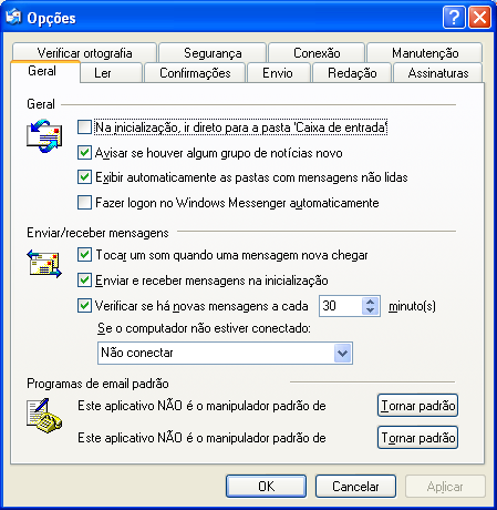 CONFIGURAÇÕES GERAIS DO OUTLOOK No Menu Ferramentas / Opções.