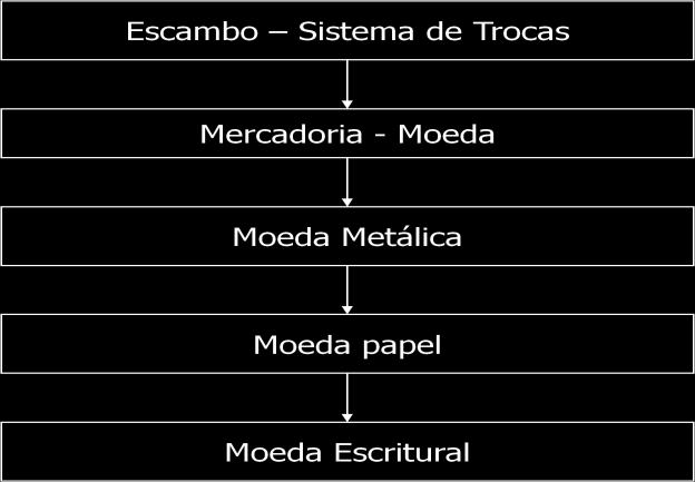 A moeda, portanto deve atender as seguintes funções: Ser um meio ou instrumento de troca; Ser uma reserva de valor; Unidade de conta ou denominador comum de valor; Padrão de pagamentos diferidos.