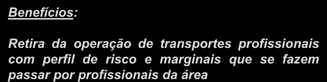 Retira da operação de transportes profissionais com perfil de risco e marginais que se