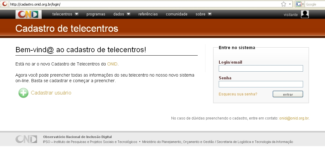 de telecentro e centro em funcionamento.