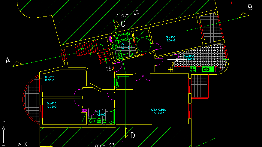 No 1º ANDAR iremos ter um fogo do tipo T0. Com uma sala comum, uma instalação sanitária e uma cozinha.