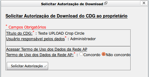 Repositório de Recursos de Informação da Rede de Agricultura de Precisão... 53 Figura 48. Janela para solicitação de autorização de download de arquivo.