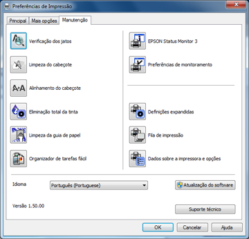 4. Selecione o idioma que deseja usar como a configuração de Idioma. 5. Clique em OK para fechar a janela do software da impressora.