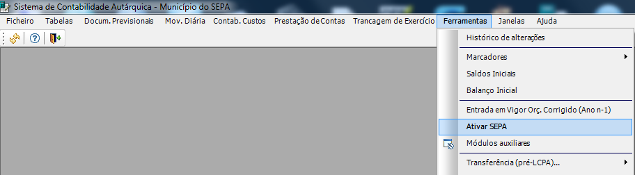 2.1.1.2 Ativação no SCA / SGT A ativação para estas duas aplicações (SCA Sistema de Contabilidade Autárquica e SGT Sistema de Gestão de Tesouraria), é efetuada apenas no SCA, pelo Responsável pela