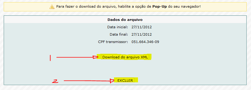 Clicar em gerar XML (conforme figura acima). Vai aparecer esta tela Clicar em listar arquivos gerados.