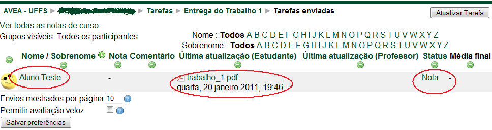 Os professores podem reverter o status do envio para rascunho (caso o trabalho precise ser melhorado, por exemplo).