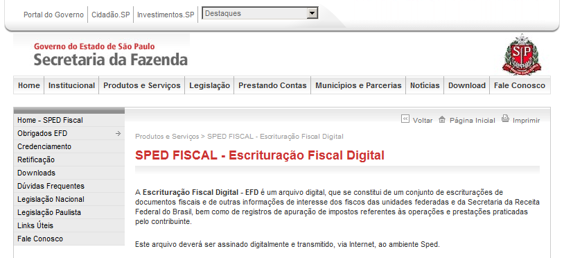 Portal do Contribuinte no SPED https://www.fazenda.sp.gov.