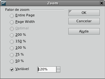 5.11 Zoom Reduz ou amplia a exibição de tela do BrOffice.org. O fator de zoom atual é exibido como um valor de porcentagem na barra de status.