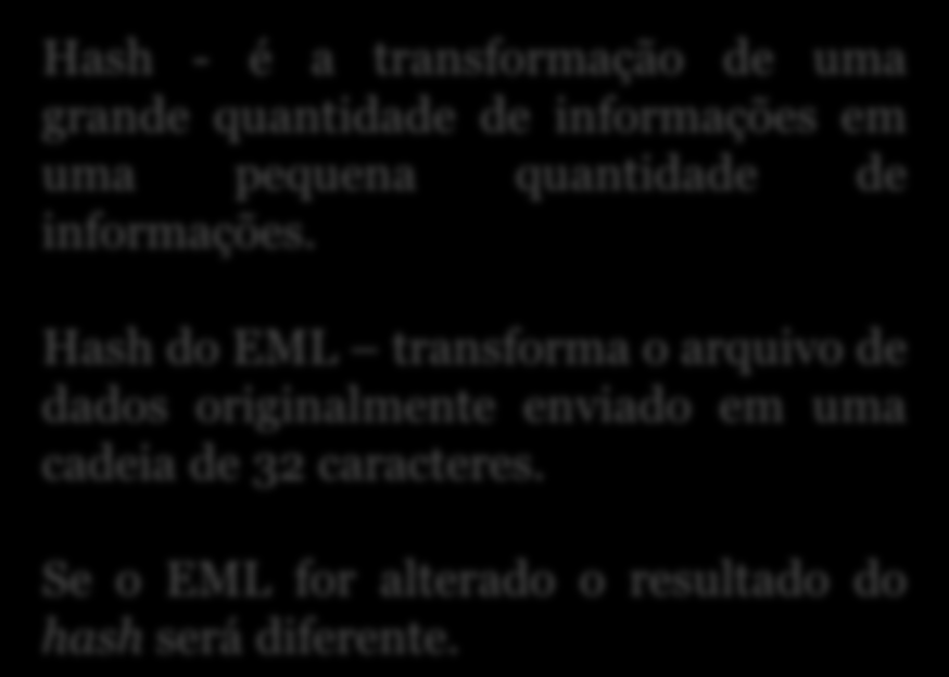 Hash do EML transforma o arquivo de dados originalmente enviado em uma cadeia de