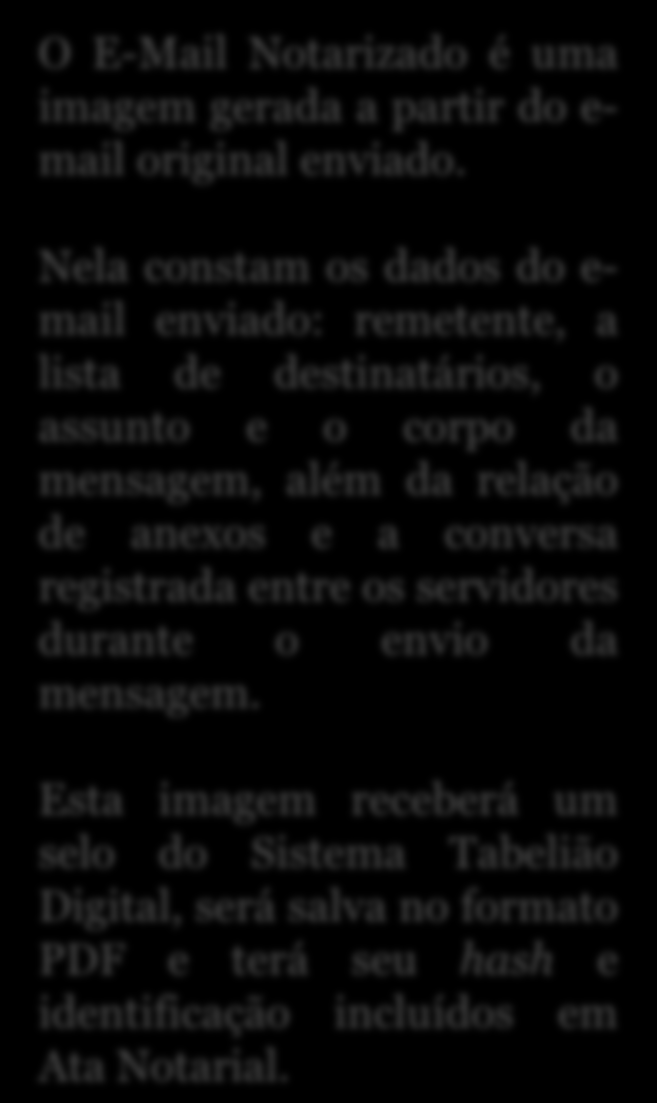 E-mail Notarizado O E-Mail Notarizado é uma imagem gerada a partir do e- mail original enviado.