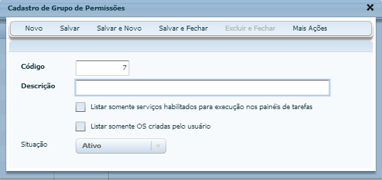 2. Controle de Permissões 2.1. Grupo de Permissões Defina as permissões que cada usuário terá na Plataforma Sage.