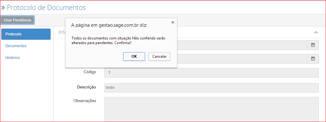 Para criar uma pendência a partir de um protocolo, clique em Criar Pendência. Preencha os detalhes da pendência e clique em Publicar e fechar. 5.2.4.