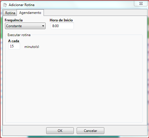 O período mínimo para a execução desta tarefa é a cada 15 minutos, mas pode ser alterado para um intervalo