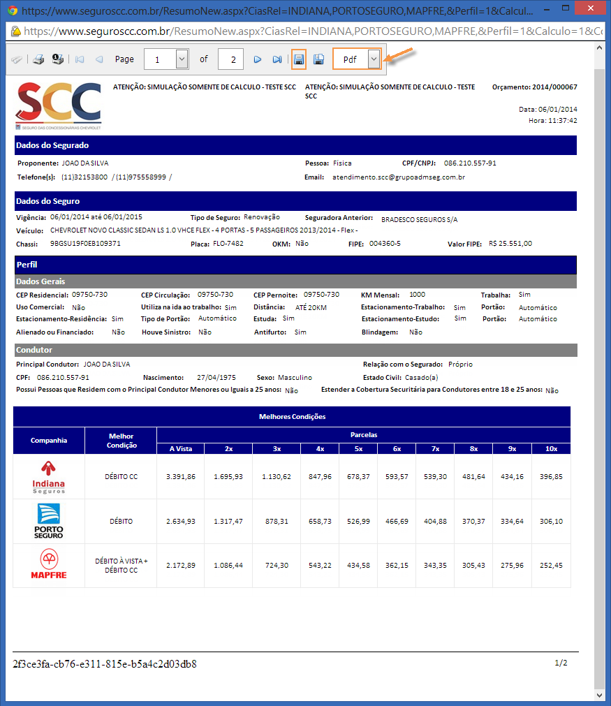 23 A impressão do estudo de cálculo poderá ser salva nos formatos: PDF, XLS, XLSX, RTF,