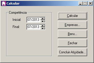 4. Menu Processos Por meio do menu processos, será possível realizar os cálculos de depreciação e créditos dos impostos ICMS, PIS e COFINS, poderão ser realizadas também as movimentações que