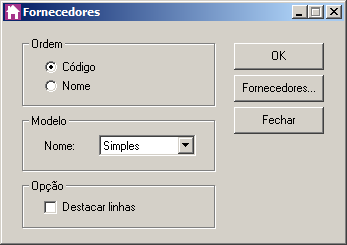 Descrição, para emitir o relatório com os complementos ordenados pelas suas descrições; Tipo, para emitir o relatório com os complementos ordenados pelos seus tipos. 3.